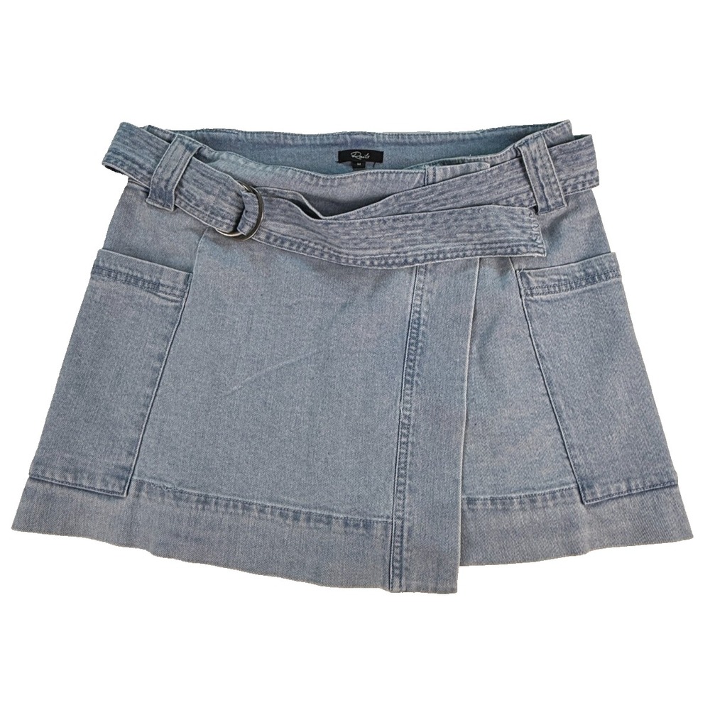 Rails Denim Wrap Mini Skirt Womens M Light Wash Belted Casual
